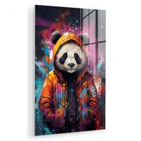 ACRYLGLASBILD Panda - Jacke - Graffiti - Orange 80x120 cm - Orange, Glas (80/120cm) - MuchoWow