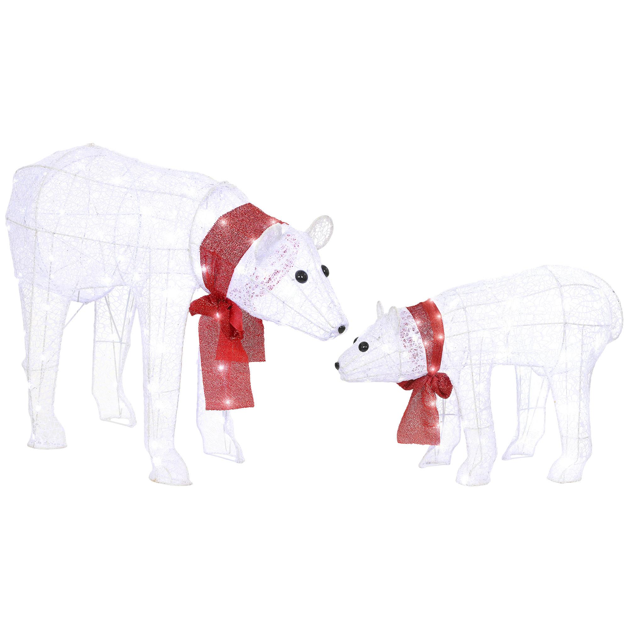 WEIHNACHTSDEKORATION Eisbärenfamilie Mutter und Jungtier mit Timer, LEDs - Weiß, Kunststoff (30/60/80cm) - Outsunny