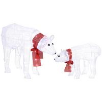WEIHNACHTSDEKORATION Eisbärenfamilie Mutter und Jungtier mit Timer, LEDs - Weiß, Kunststoff (30/60/80cm) - Outsunny