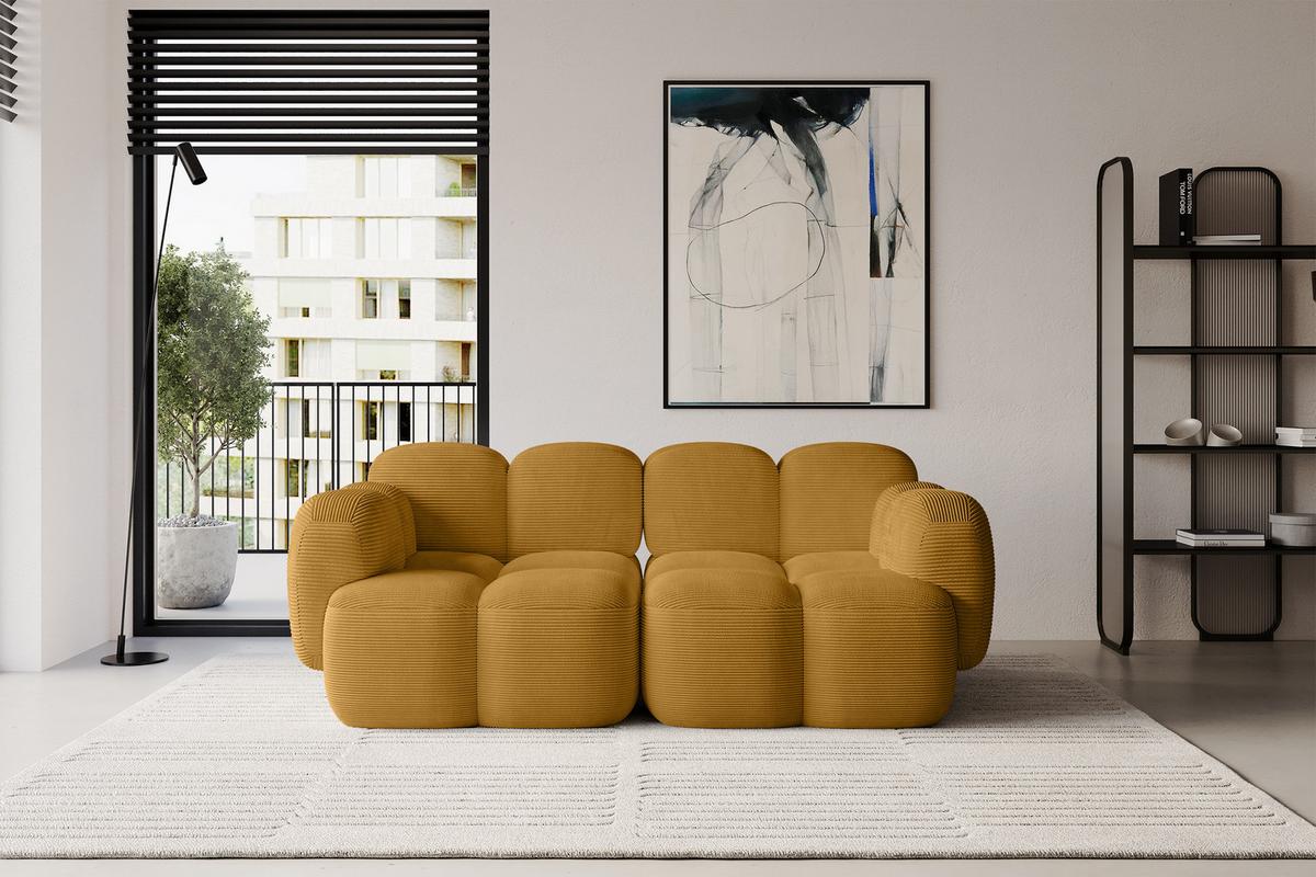 2-SITZER modulares Sofa Miko-S1 214x118x75 cm Senfgelb Cord - Schwarz/Honig, Holzwerkstoff/Kunststoff (214/75/118cm) - ALTDECOR