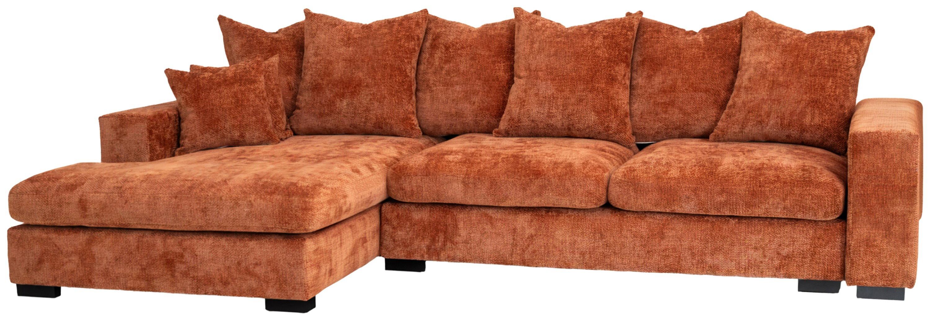 ECKSOFA Dahlia mit Schlaffunktion und Bettkasten in L-Form Links - Terrakotta Chenille 285/92/155 cm - Terracotta/Schwarz, Kunststoff/Textil (285/155cm) - WFL GROUP