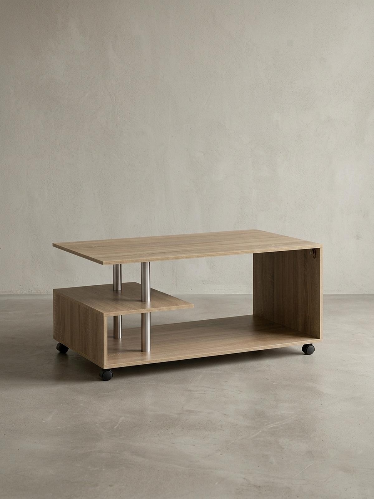 COUCHTISCH Eleganza in Grau, Melaminharzbeschichtung, mit geräumigen Ablageflächen - Beige/Schwarz, Holz (60/105/48cm) - KADIMA DESIGN