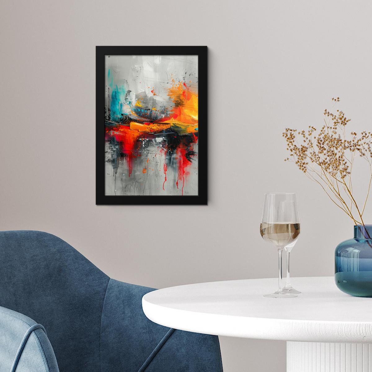 POSTER MIT RAHMEN Moderne Kunst - Orange - Grau - Abstrakt Poster 20x30 cm - Hellgrau, Papier (20/30cm) - MuchoWow
