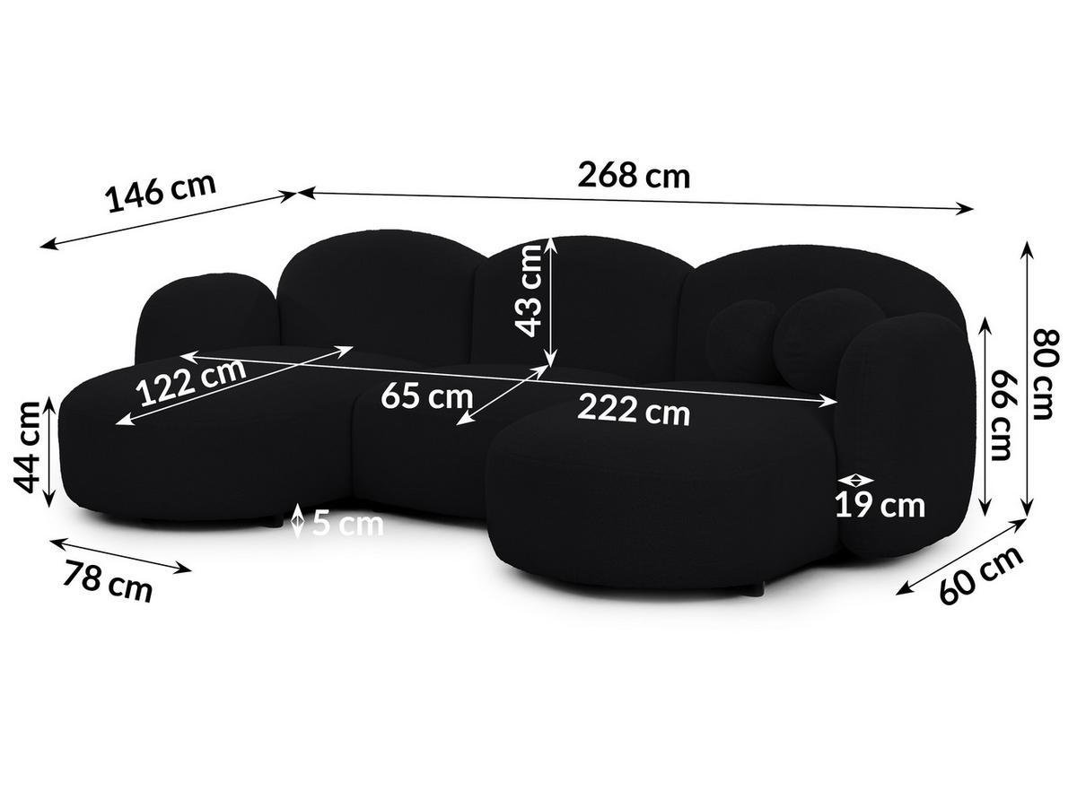 WOHNLANDSCHAFT Nuvola mit abgerundetem Design Schwarz Bouclé-Stoff - Schwarz, Holz/Kunststoff (268/80/146cm) - S-Style