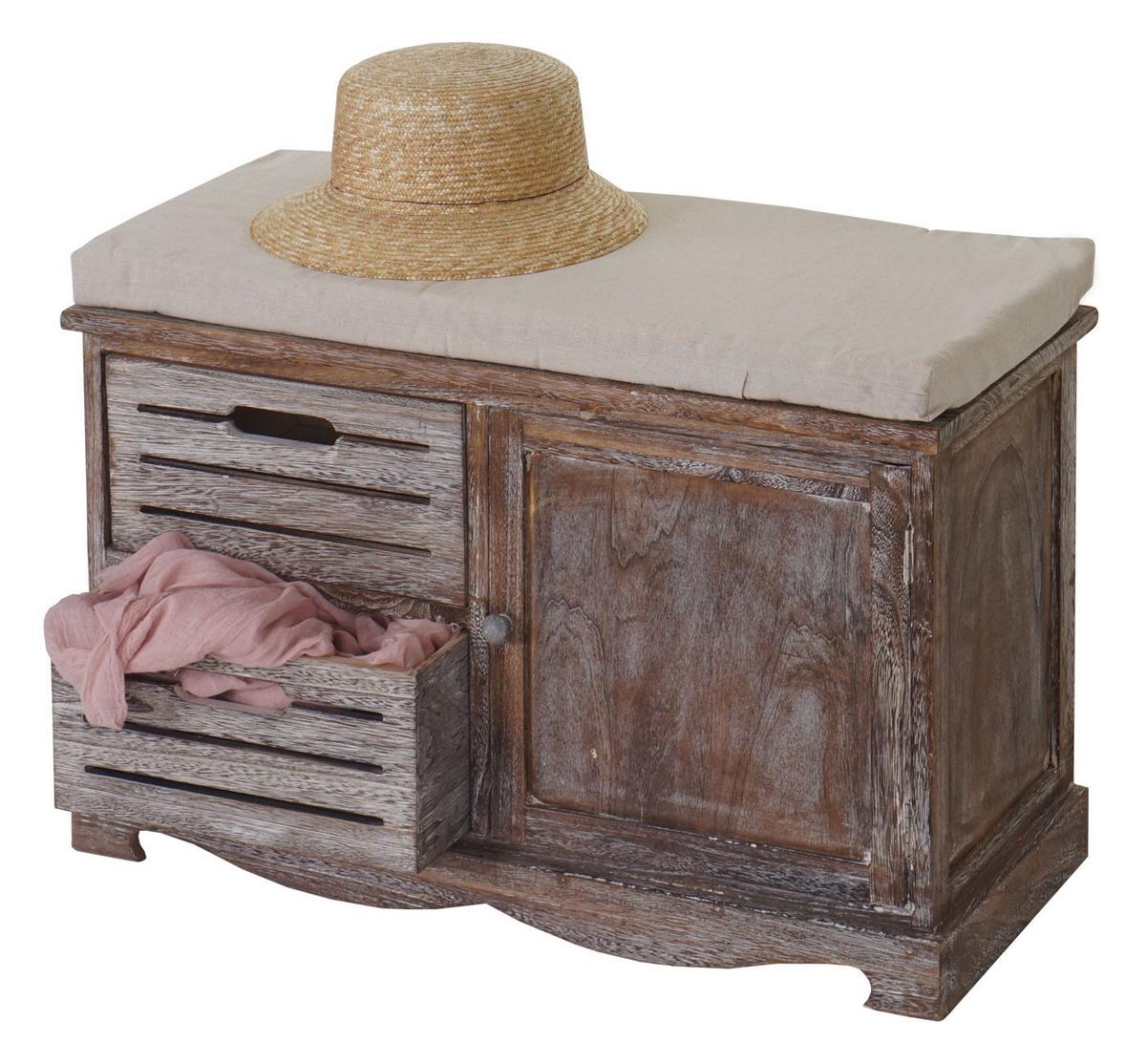 SITZBANK SHABBY-LOOK Braun, Cremeweiß - Creme/Braun, Holz (71/49/32cm) - MCW