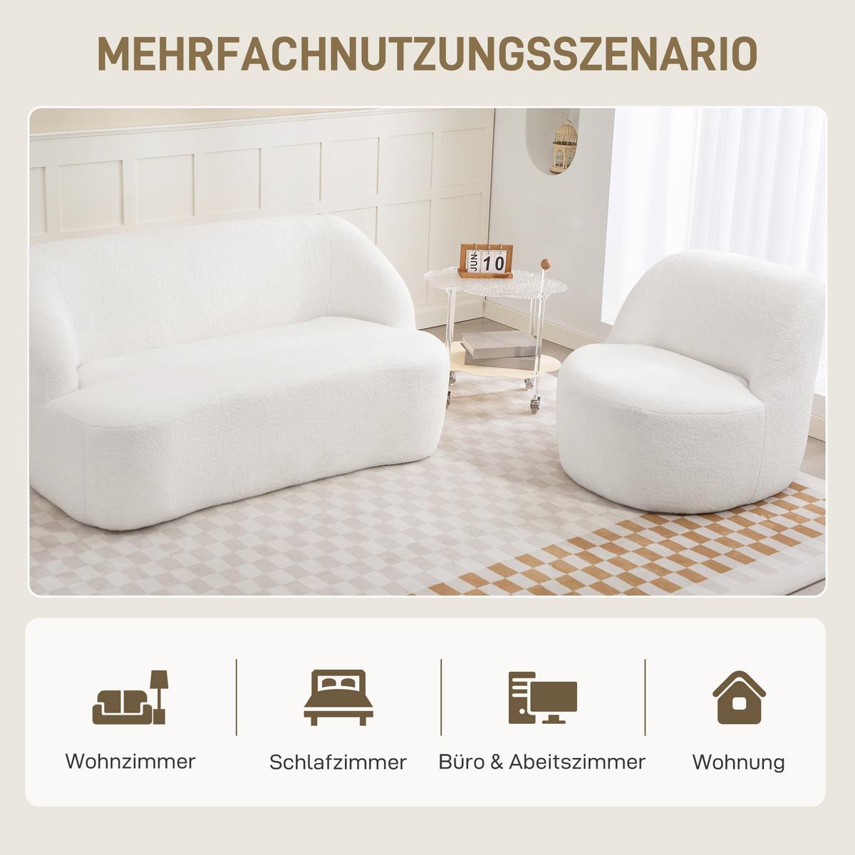 SESSEL Loungesessel mit geschwungenem Design, Polstersessel mit Viles-Optik - Weiß, Kunststoff (81/73.5/82cm) - HOMCOM