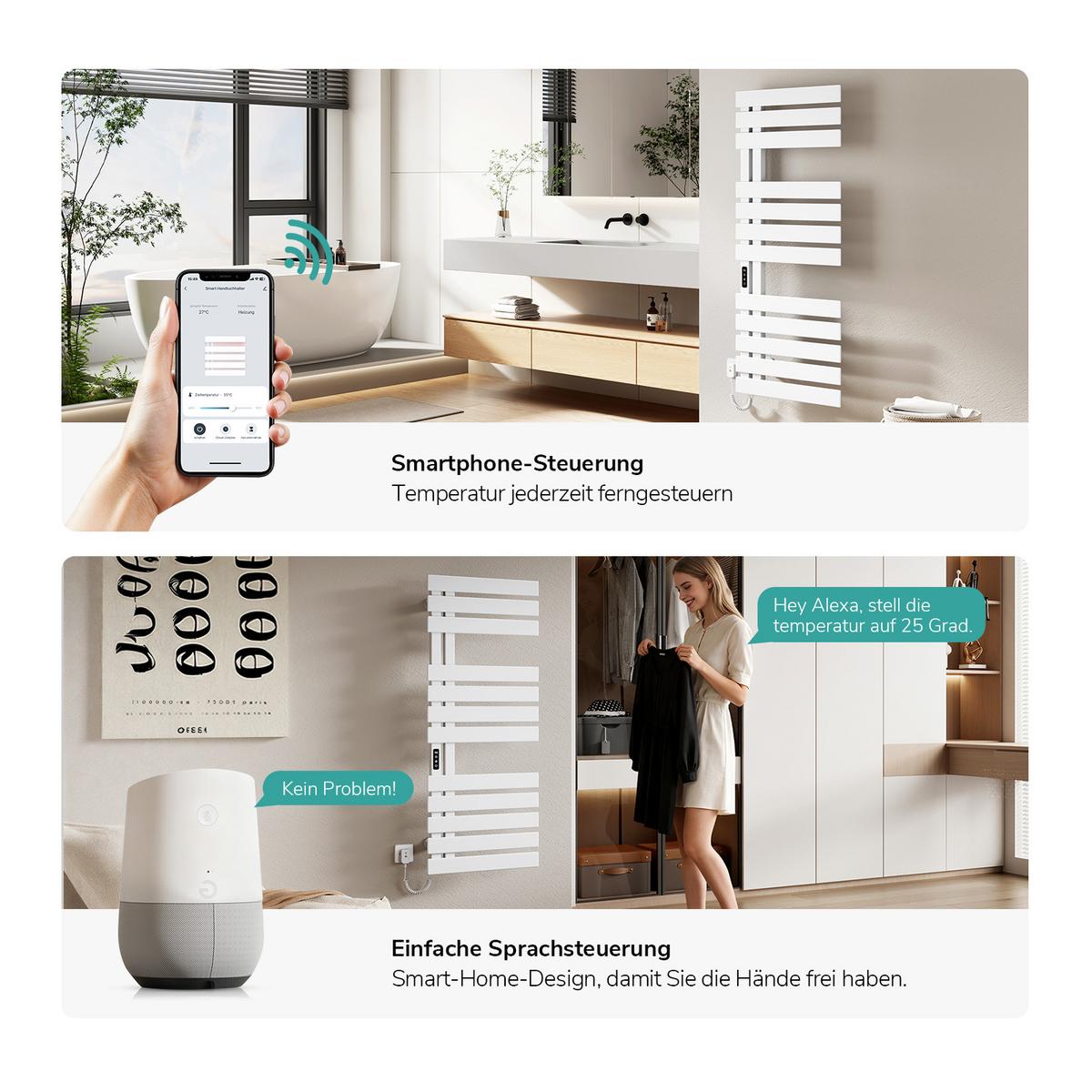 HEIZKÖRPER Elektrisch WLAN Thermostat Weiß 130/50 cm - Weiß, Metall (50/130/11cm) - EMKE