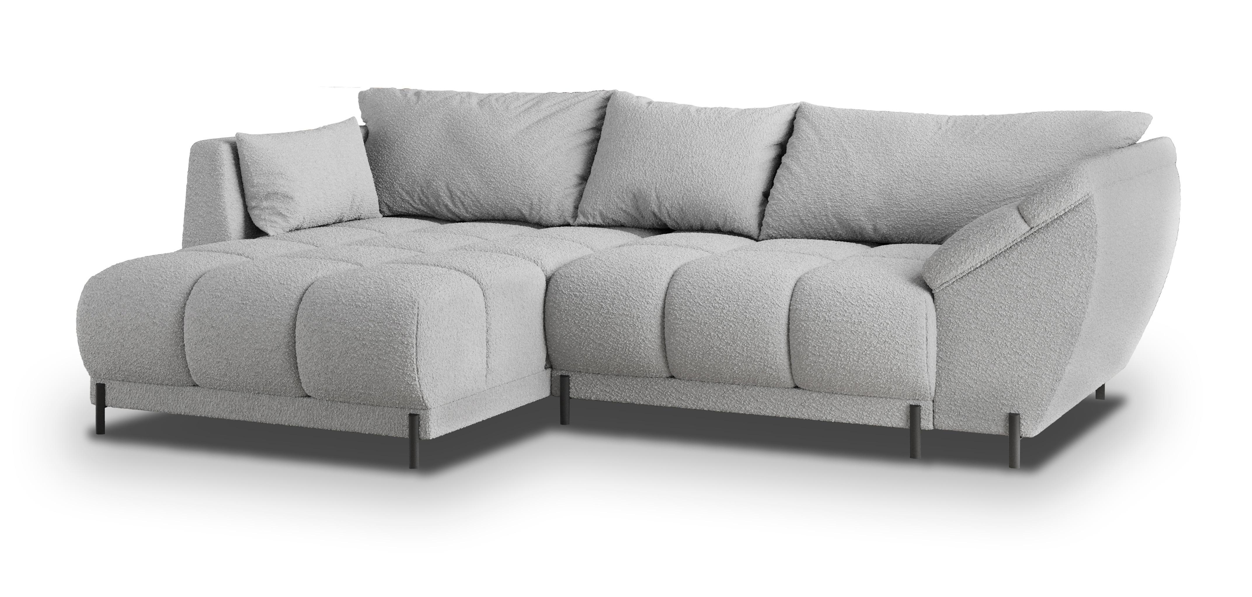 ECKSOFA VESTANO L-S Hellgrau Boucle-Stoff mit Schlaffunktion - Hellgrau, Holz (287/182cm) - MASSENO