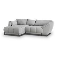 ECKSOFA VESTANO L-S Hellgrau Boucle-Stoff mit Schlaffunktion - Hellgrau, Holz (287/182cm) - MASSENO