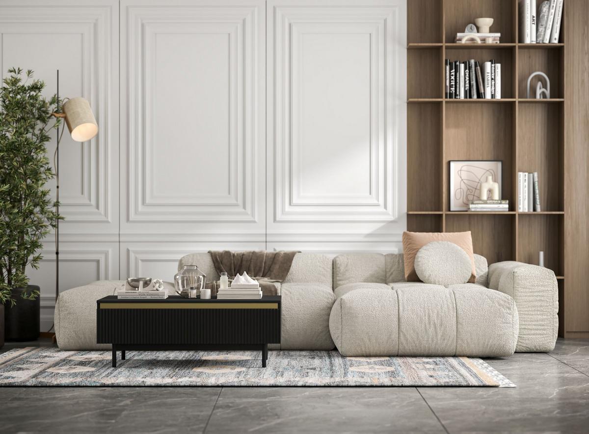 COUCHTISCH Selene Schwarz matt 109 cm mit Metallrahmen - Schwarz, Holzwerkstoff/Metall (50/109/39cm) - Meble Lindner