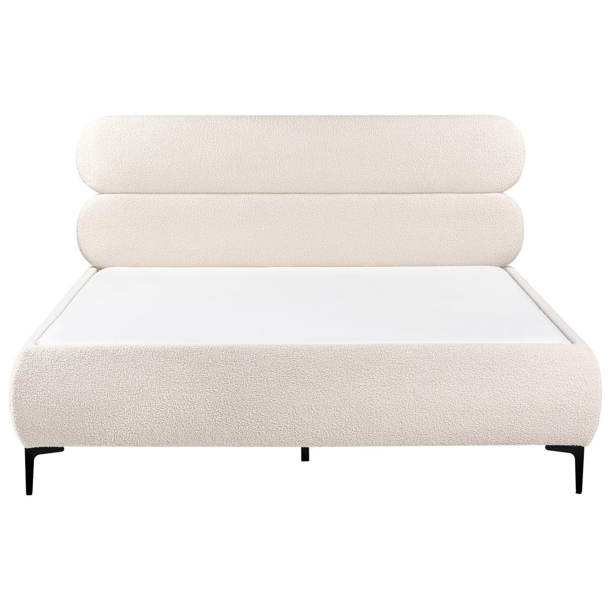 BETT mit Lattenrost 160/200 cm Bouclé Cremeweiß Lessay - Creme, Textil (160/200cm) - Beliani
