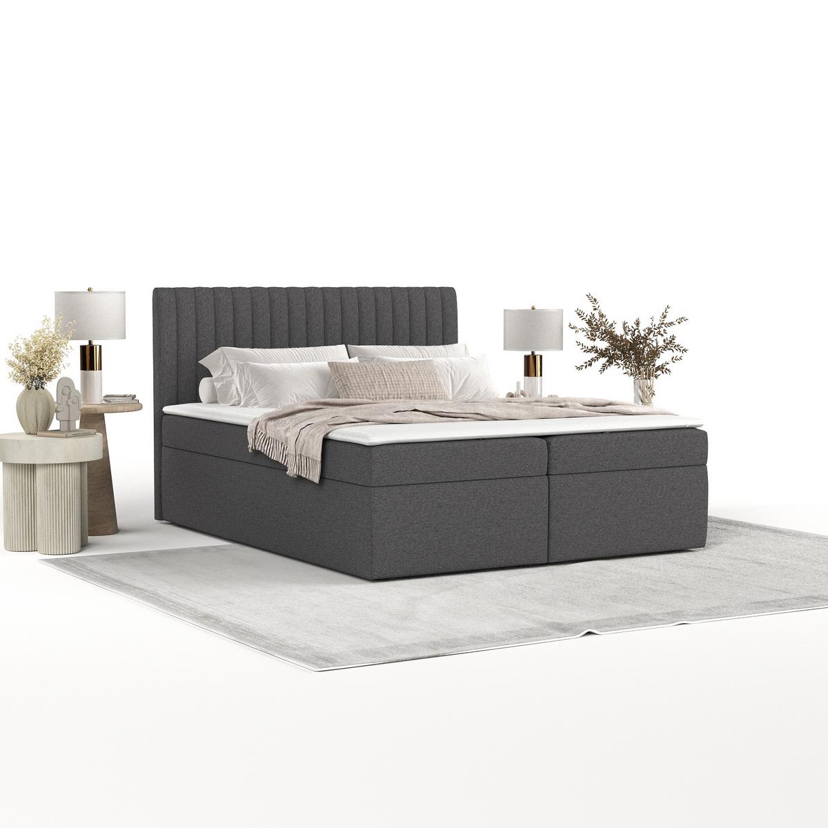 BOXBETT Maldon 140/200 cm Anthrazit im Megan Stoff - Anthrazit/Schwarz, Holz/Holzwerkstoff (140/200cm) - AltaBeds