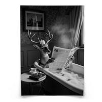 POSTER für Badezimmer WC Rehe HIRSCH in Badewanne Zeitung Abstraktion 20x30cm - Schwarz/Weiß, Papier (20/30/1cm) - Muralo