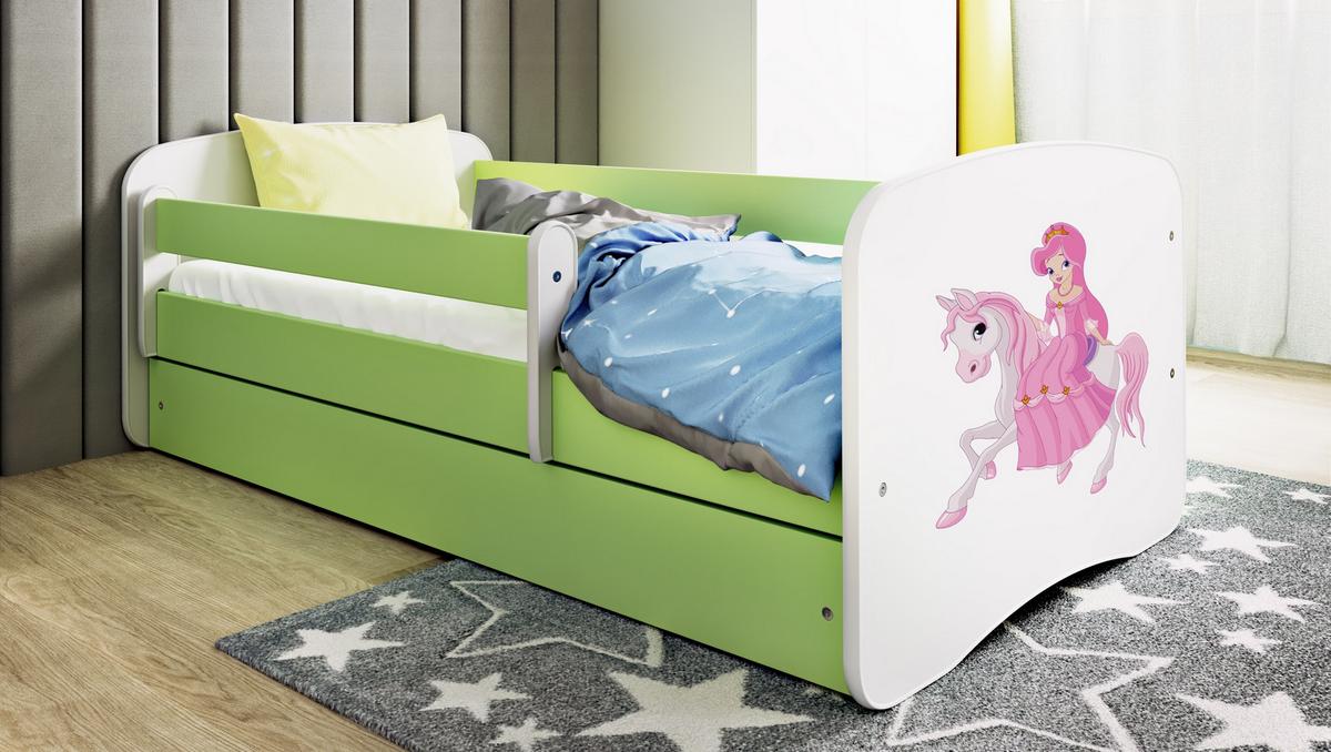 KINDERBETT Prinzessin zu Pferd mit Schublade 180/80 90/61/184 - Grün, Holzwerkstoff (80/180cm) - RAUMHIRSCH FURNITURE