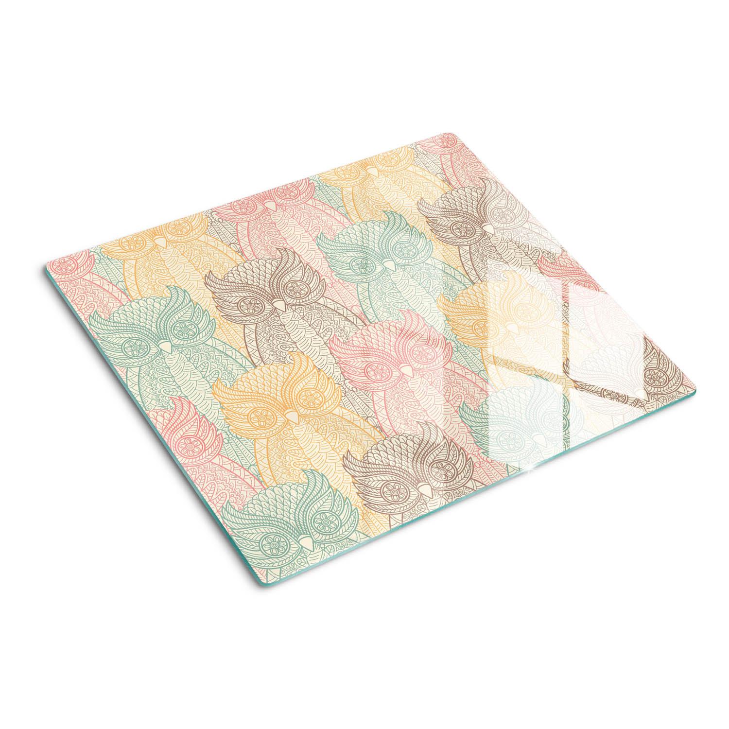GLASPLATTE 60x52 cm Eulen - Weiß Hochglanz/Beige, Glas (60/0.4/52cm) - TULUP
