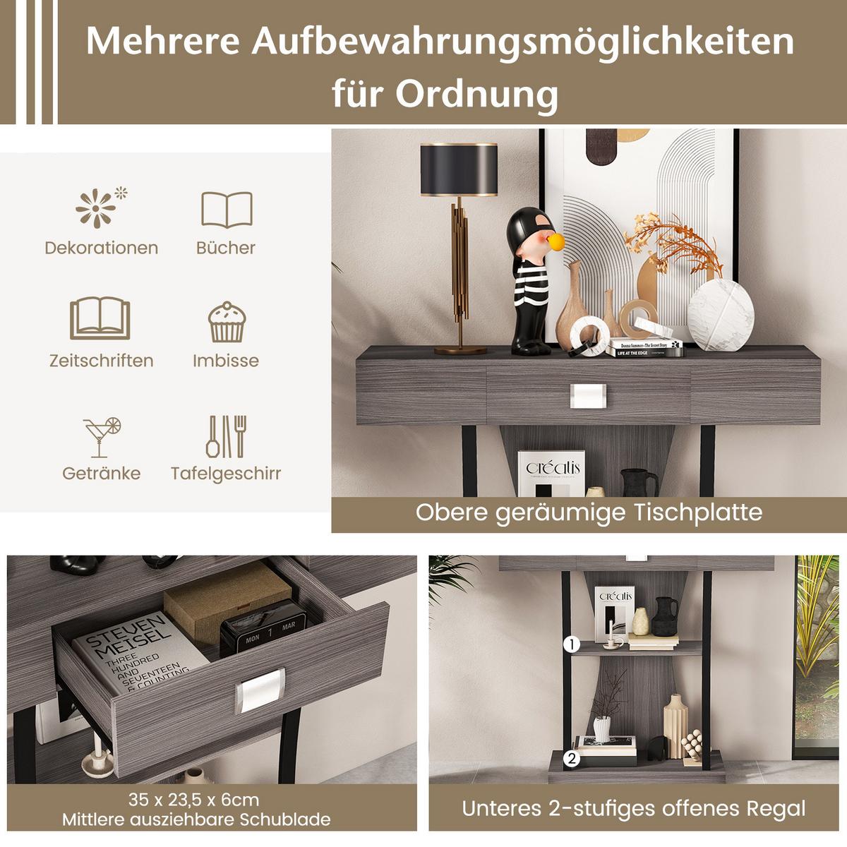 KONSOLENTISCH Grau - Grau, Holz (30/91/88cm) - COSTWAY