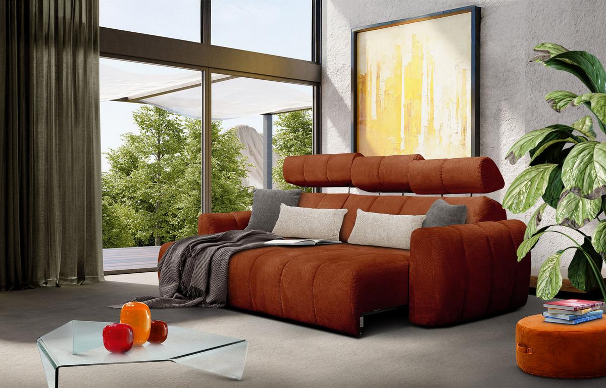 ECKSOFA KIMI 3-Sitzer, ausziehbarer Sitz, verstellbare Kopfstützen, rot - Rot/Schwarz, Holzwerkstoff/Textil (270/160cm) - Wozimo