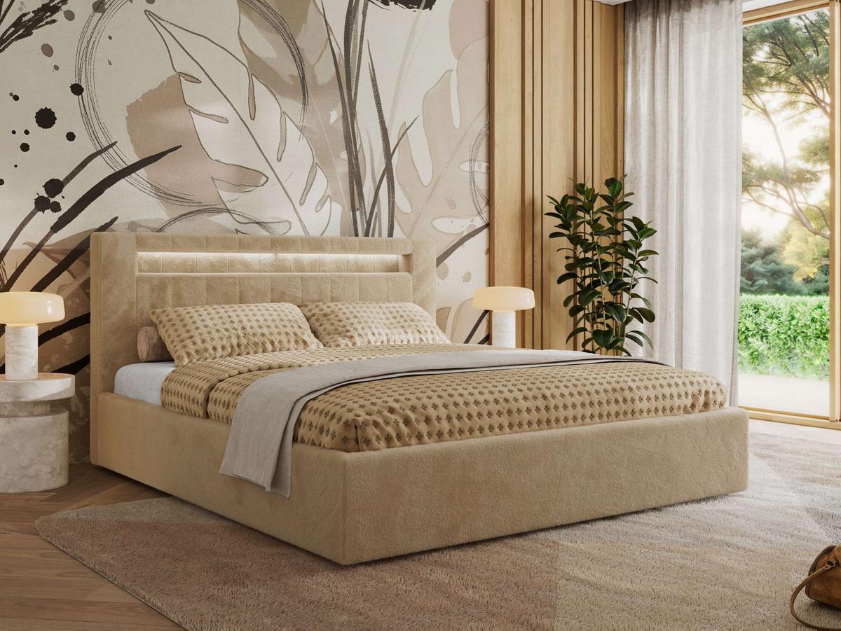 POLSTERBETT GOLD 5 CLASSIC 140/200 - Beige Plüsch - Multipocket-Matratze - Beige, Textil (140/200cm) - MKS