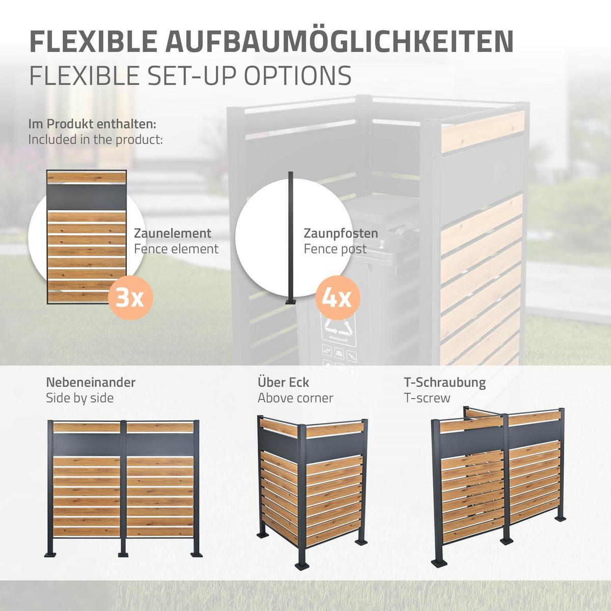 MÜLLTONNENZAUN 1er Anthrazit-Holzoptik - Anthrazit/Braun, Metall (11/150/86cm) - ML-DESIGN