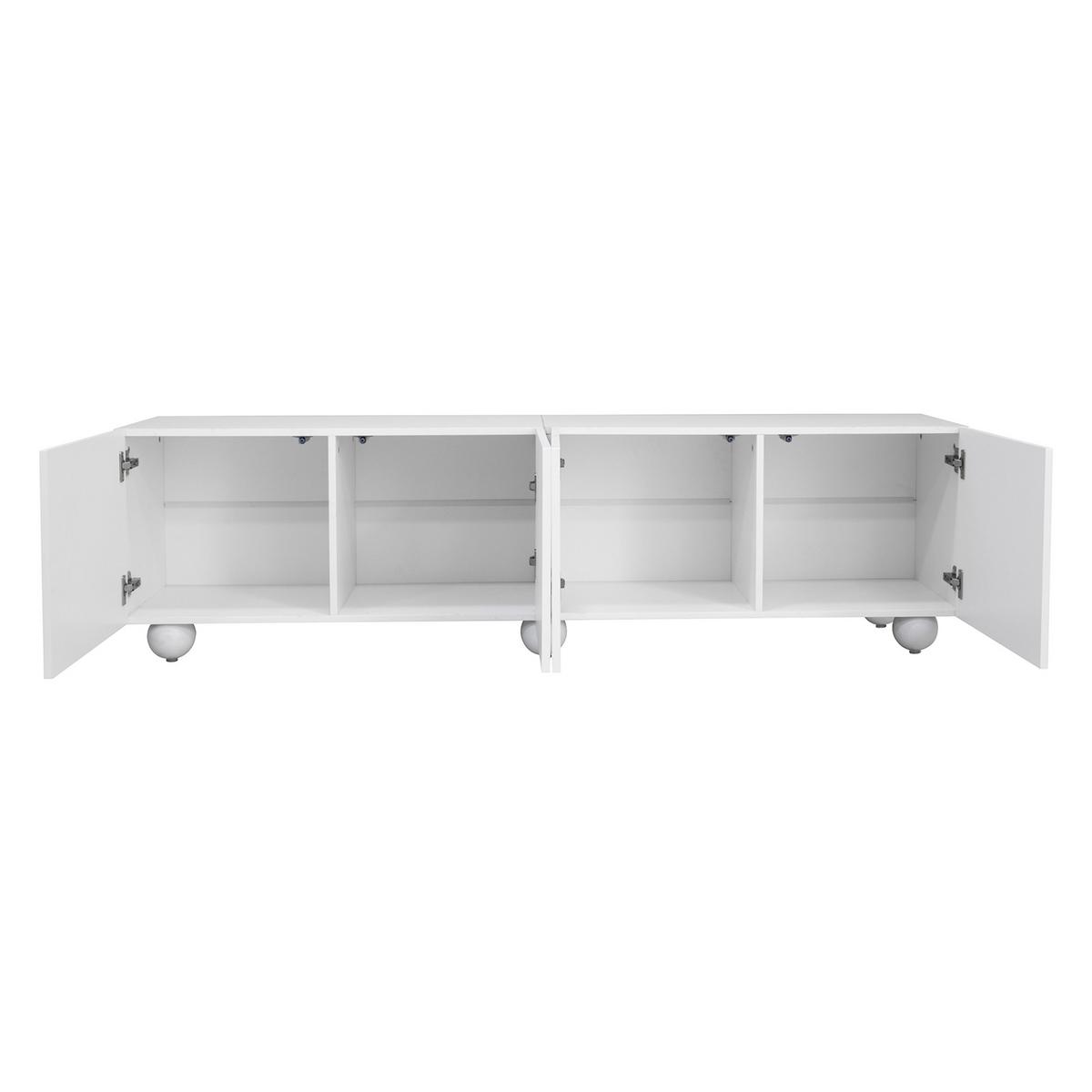 TV-LOWBOARD Weiß 180,5cm mit 3D-Rundrelief 4 Türen & Kugelfüßen - Weiß, Holzwerkstoff (180.5/50/38cm) - Urban Meuble