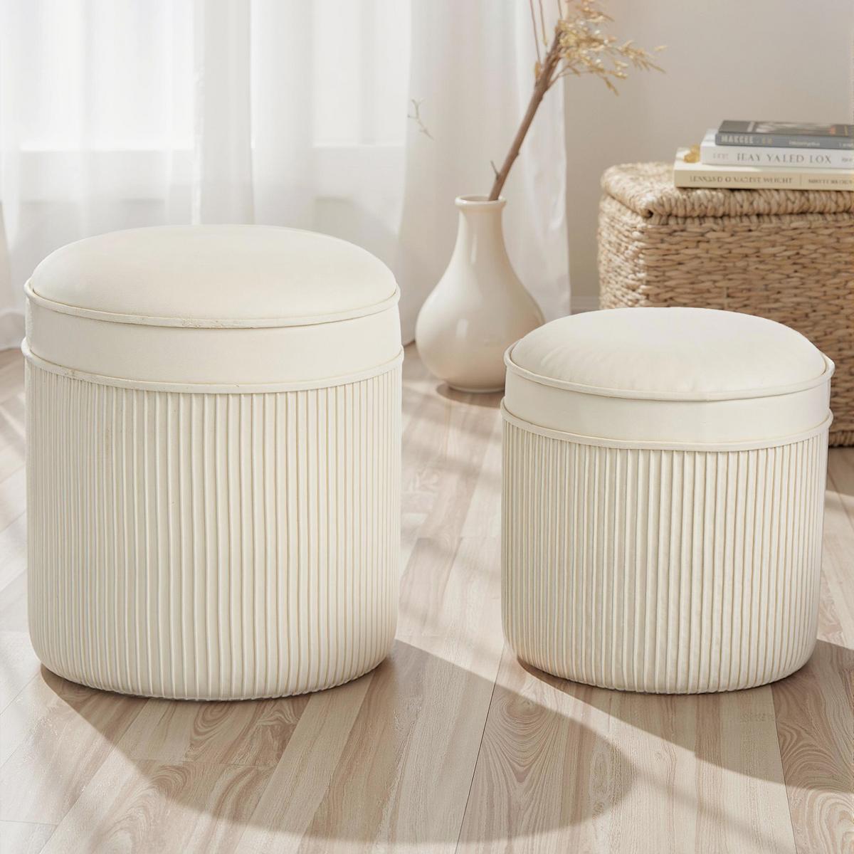 SITZHOCKER mit Stauraum Hocker und Deckel, Samtoptik - Creme/Weiß, Textil (36/41.5/36cm) - HOMCOM