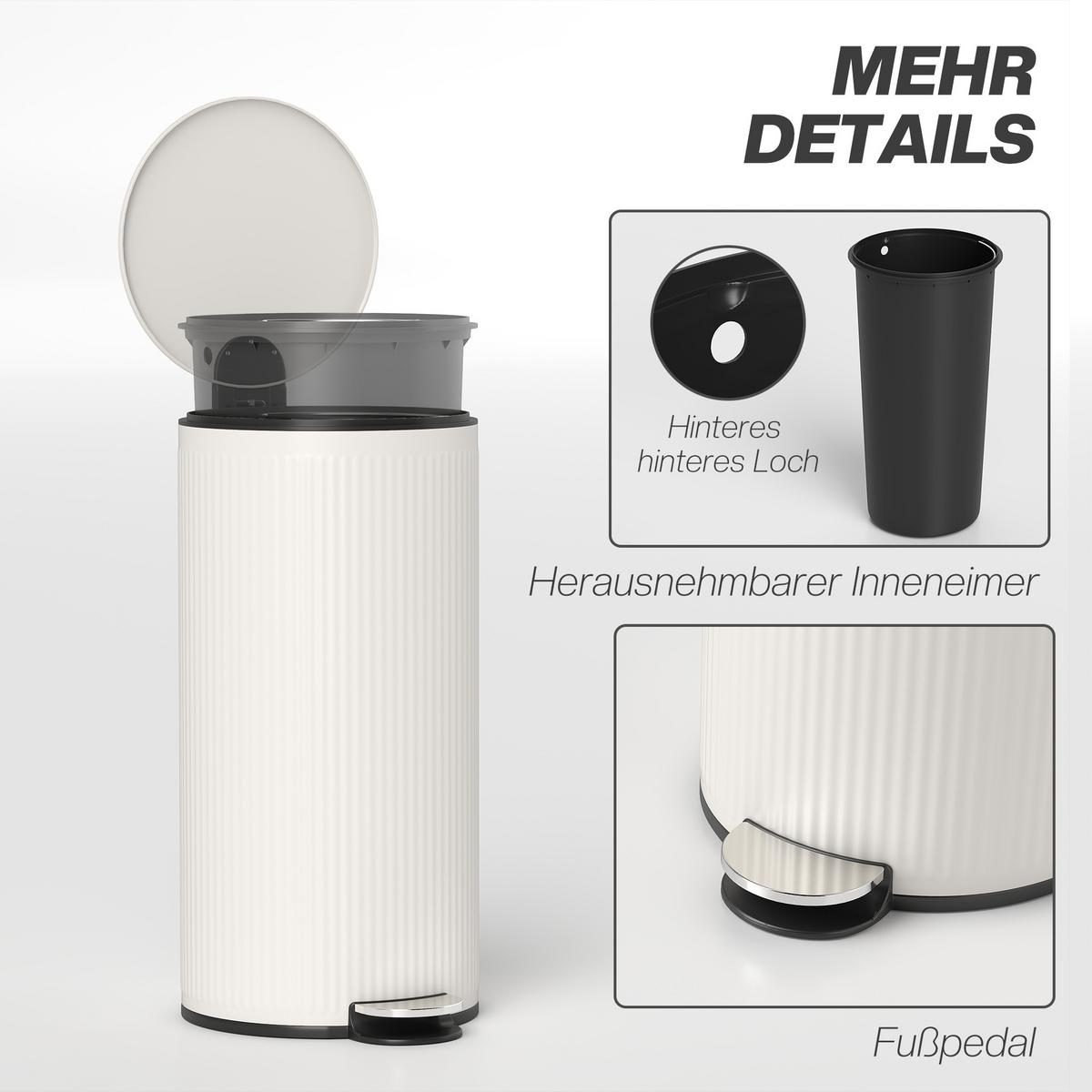 MÜLLEIMER Metall Kunststoff Cremeweiß - Creme, Metall (30/60.5/36cm) - HOMCOM