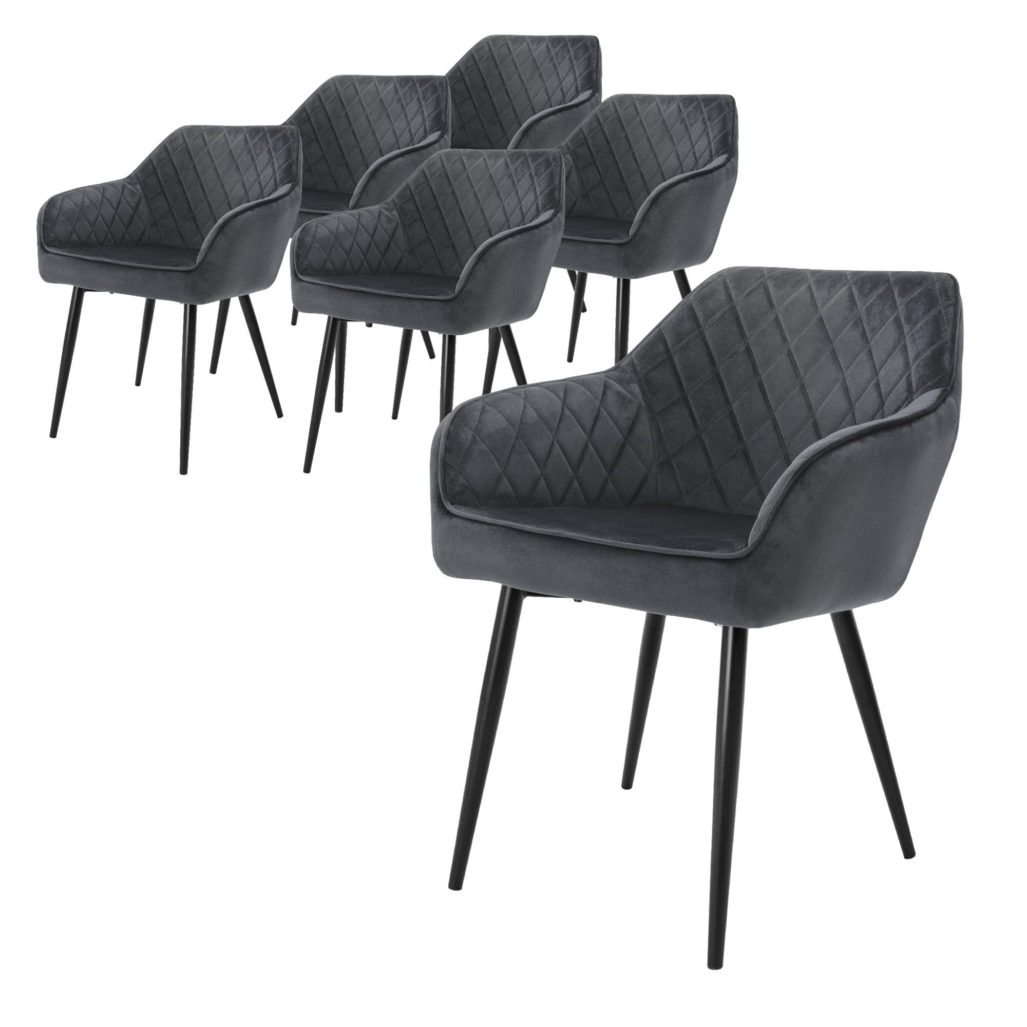 ESSZIMMERSTUHL 6er Set Anthrazit Samt - Anthrazit/Schwarz, Textil/Metall (63/80/60cm) - ML-DESIGN