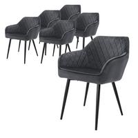 ESSZIMMERSTUHL 6er Set Anthrazit Samt - Anthrazit/Schwarz, Textil/Metall (63/80/60cm) - ML-DESIGN