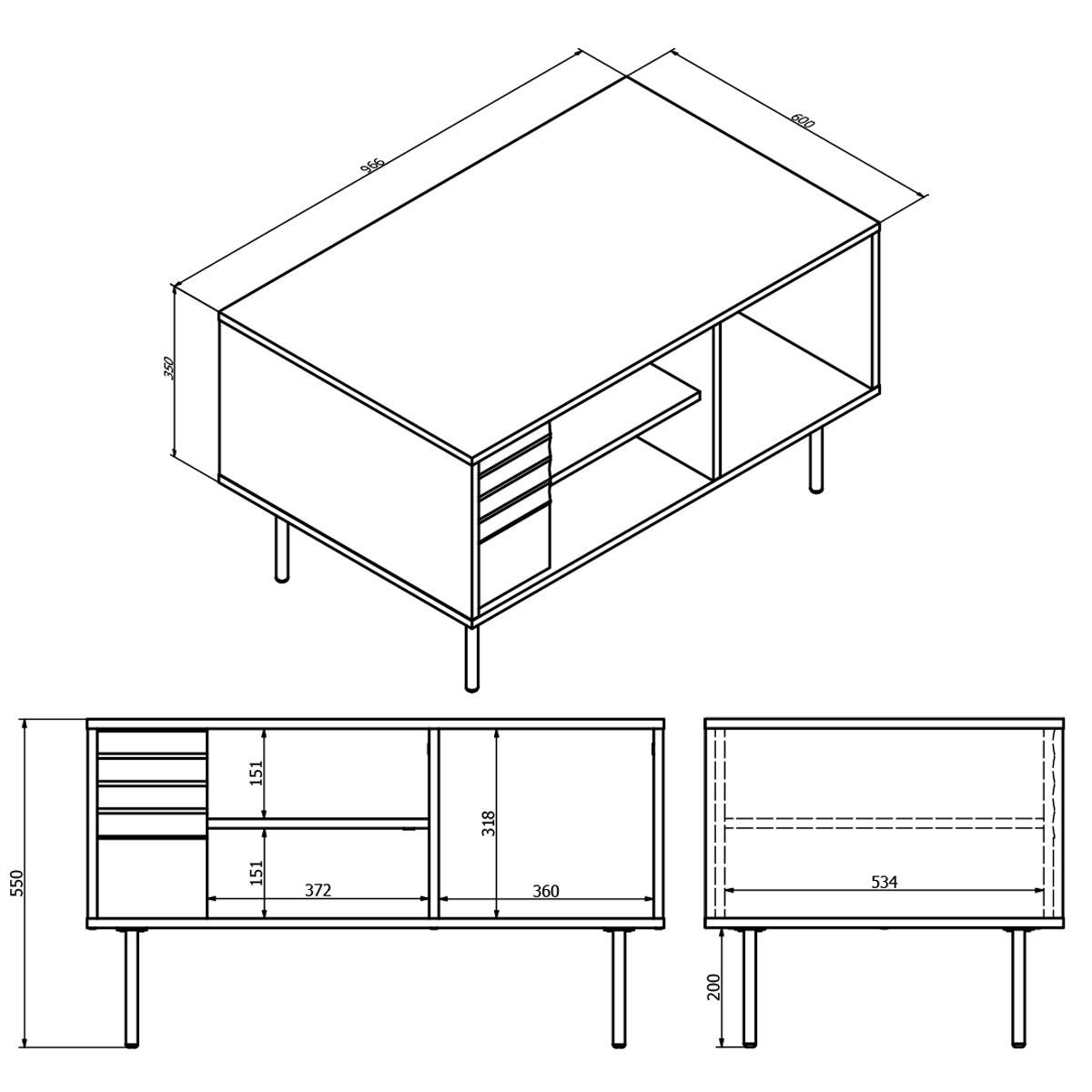 COUCHTISCH Astra Holz und Schwarz - Braun, Holzwerkstoff (60/96.6/55cm) - Petits-meubles