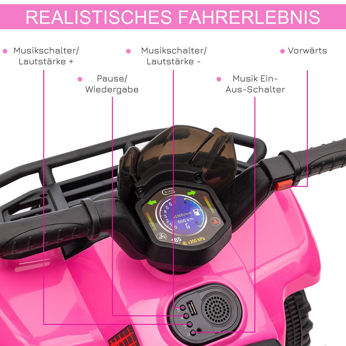 MINI Elektro-Quad Kinder Elektro ATV Kinderwagen Kinderauto Rosa - Rosa, Metall (70/42/45cm) - HOMCOM