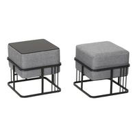 HOCKER-SET 2-TLG. Tas - Hellgrau/Schwarz, Holzwerkstoff/Textil (38/38/38cm) - [en.casa]