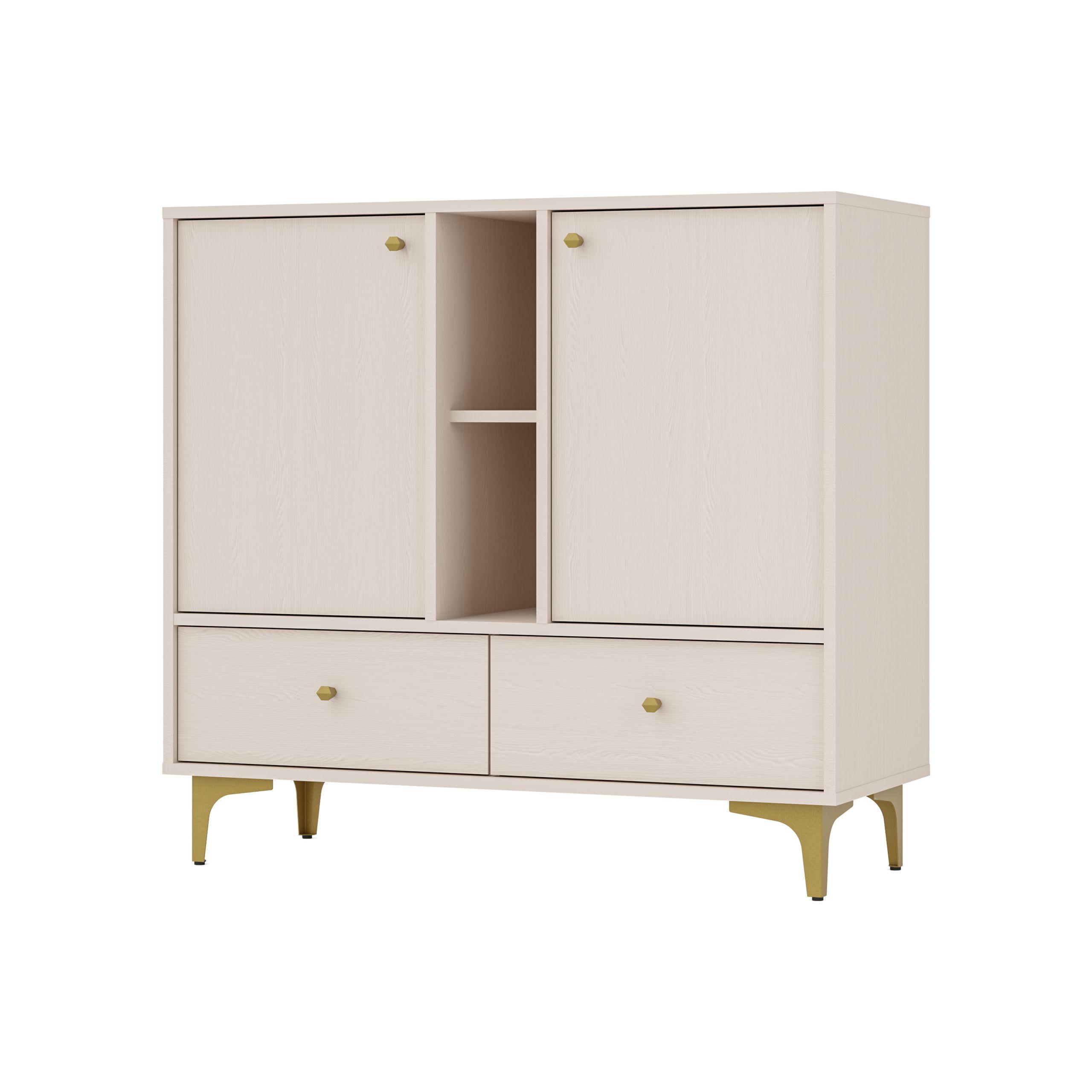 KOMMODE TORINO 100/94/41 cm mit 2 Schubladen 2 Türen Beige - Beige, Holzwerkstoff (100/94/41cm) - MASSENO