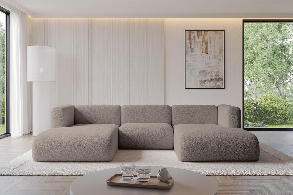 WOHNLANDSCHAFT MIRA-U1 317x179x70 Braun Bouclé - Dunkelbraun/Schwarz, Holzwerkstoff/Kunststoff (317/70/179cm) - ALTDECOR