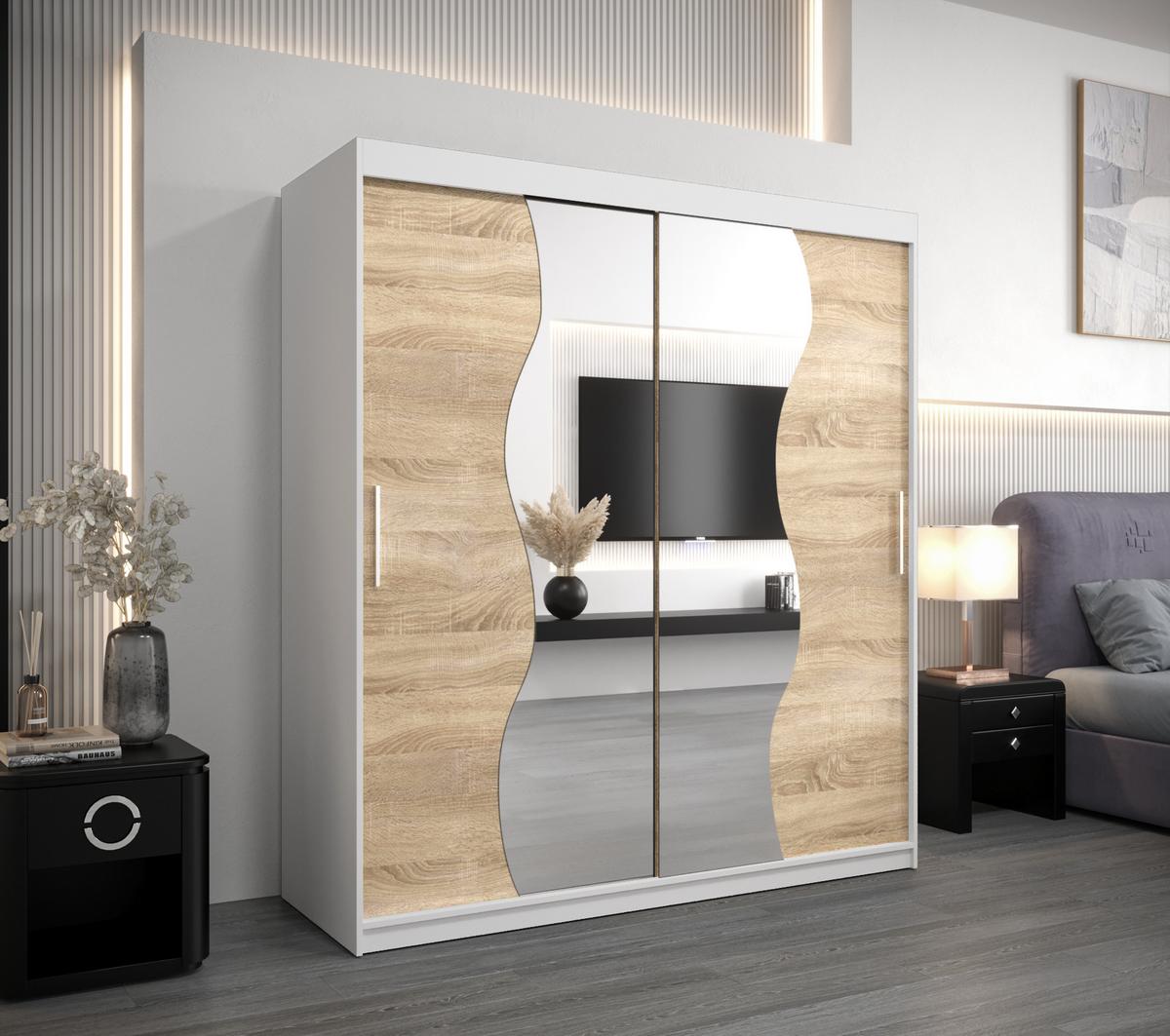 SCHWEBETÜRENSCHRANK 200/180/62 2-türig - Silberfarben/Weiß, Holz/Kunststoff (180/200/62cm) - MÖBEL KRYSPOL