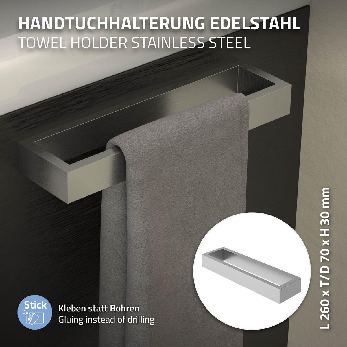 HANDTUCHHALTER ohne Bohren 26 cm Silber aus Edelstahl - Silberfarben, Metall (7/3/26cm) - ML-DESIGN