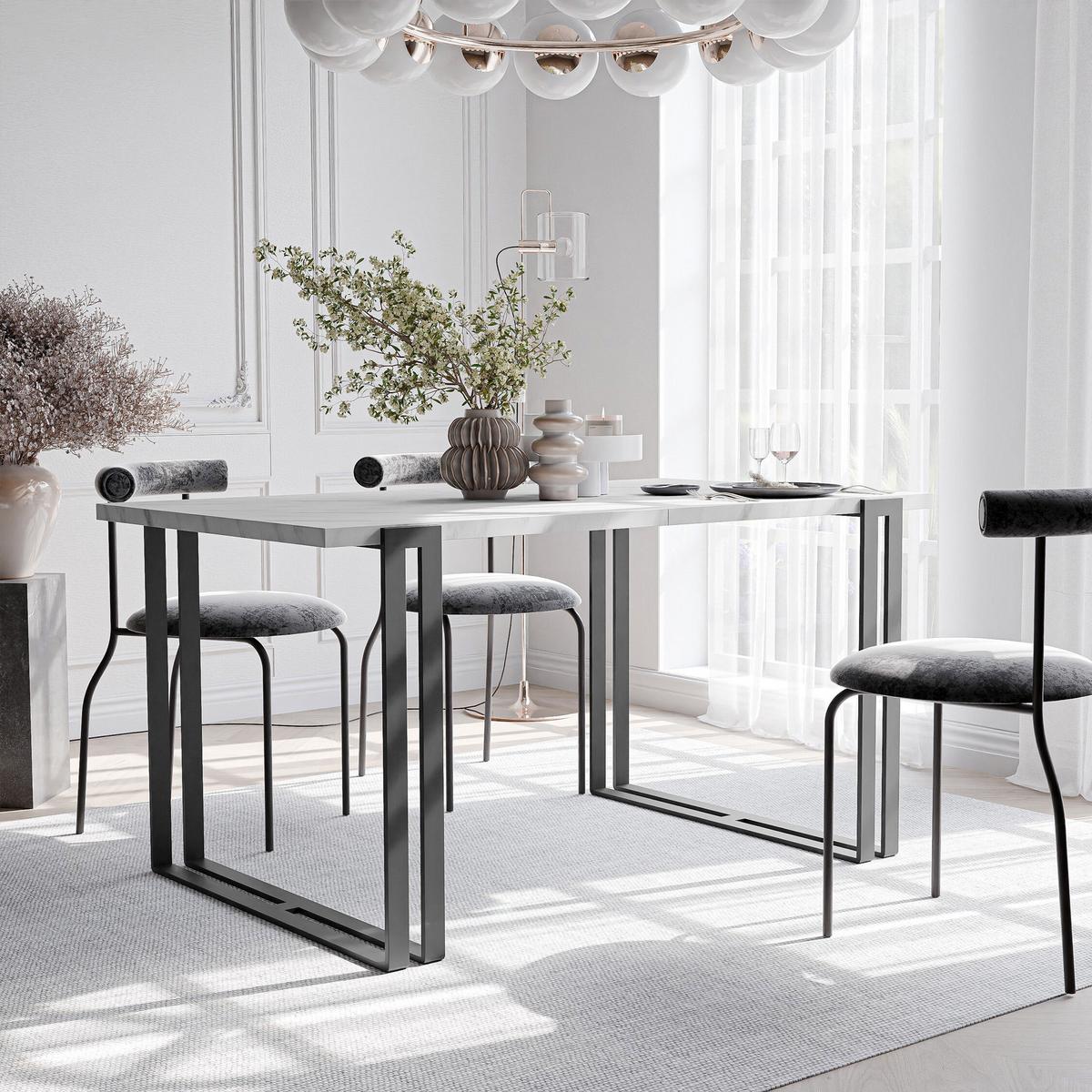 TISCH ausziehbar aus MDF, Weiß - Schwarz/Weiß, Holzwerkstoff (120/80/76cm) - Idohome