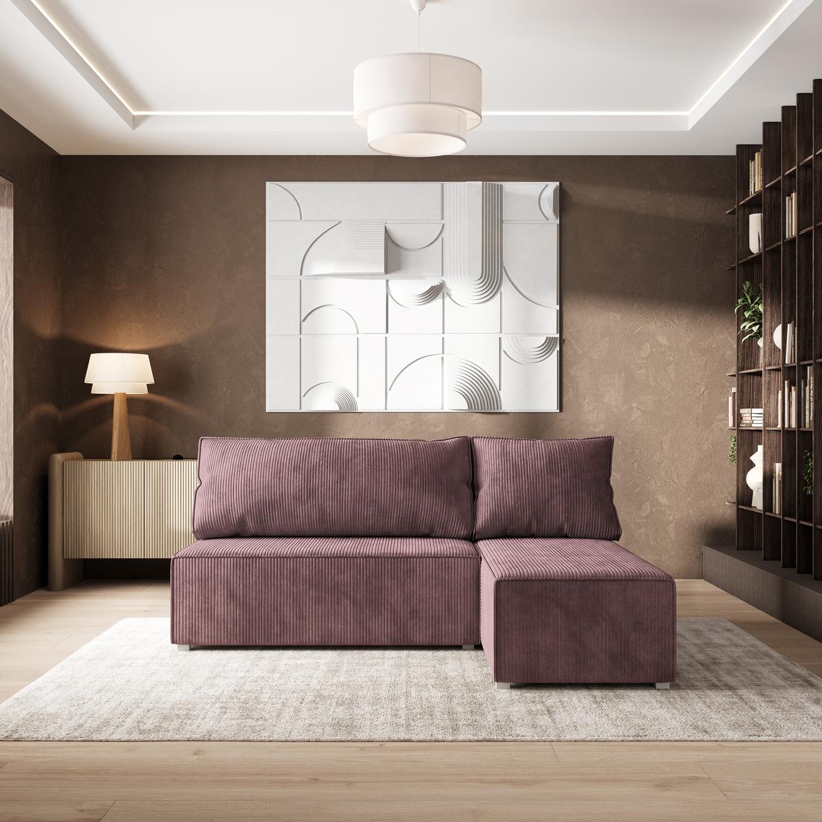 ECKSOFA BRISO P Lila Kordstoff mit Schlaffunktion - Lila/Grau, Holz/Kunststoff (200/140cm) - MASSENO