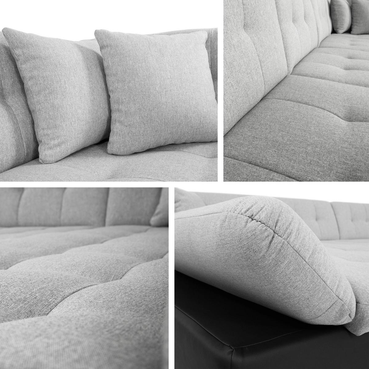 WOHNLANDSCHAFT Bergen Cord, Seite: Links - Silberfarben/Nussbaumfarben, Holz/Textil (345/76/205cm) - MIRJAN24