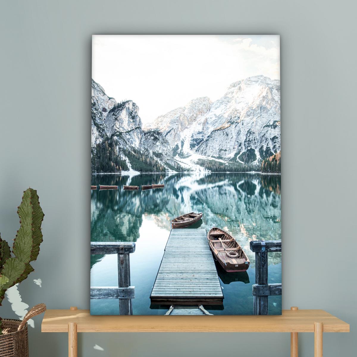 LEINWANDBILD Natur - Berge - Schnee - Wald - Boot Wanddeko 40x60 cm - Hellgrün, Textil (40/60cm) - MuchoWow