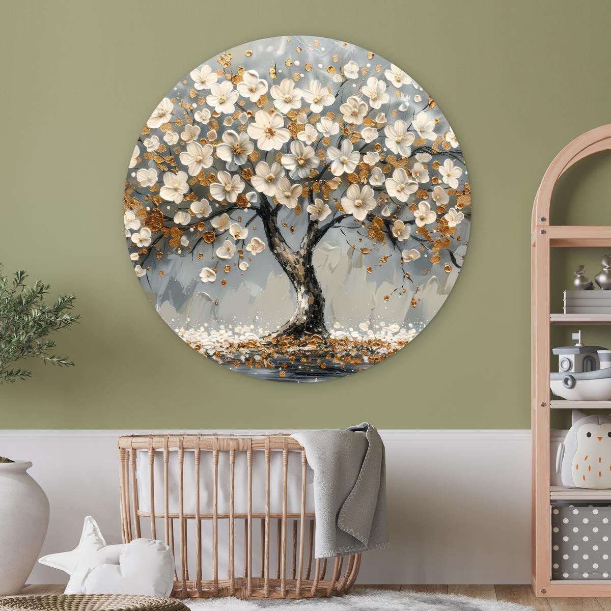 WANDBILD Baum - Gold - Blumen - Abstrakt - Kunst Deko Groß 150x150 cm - Goldfarben, Kunststoff (150/150cm) - MuchoWow