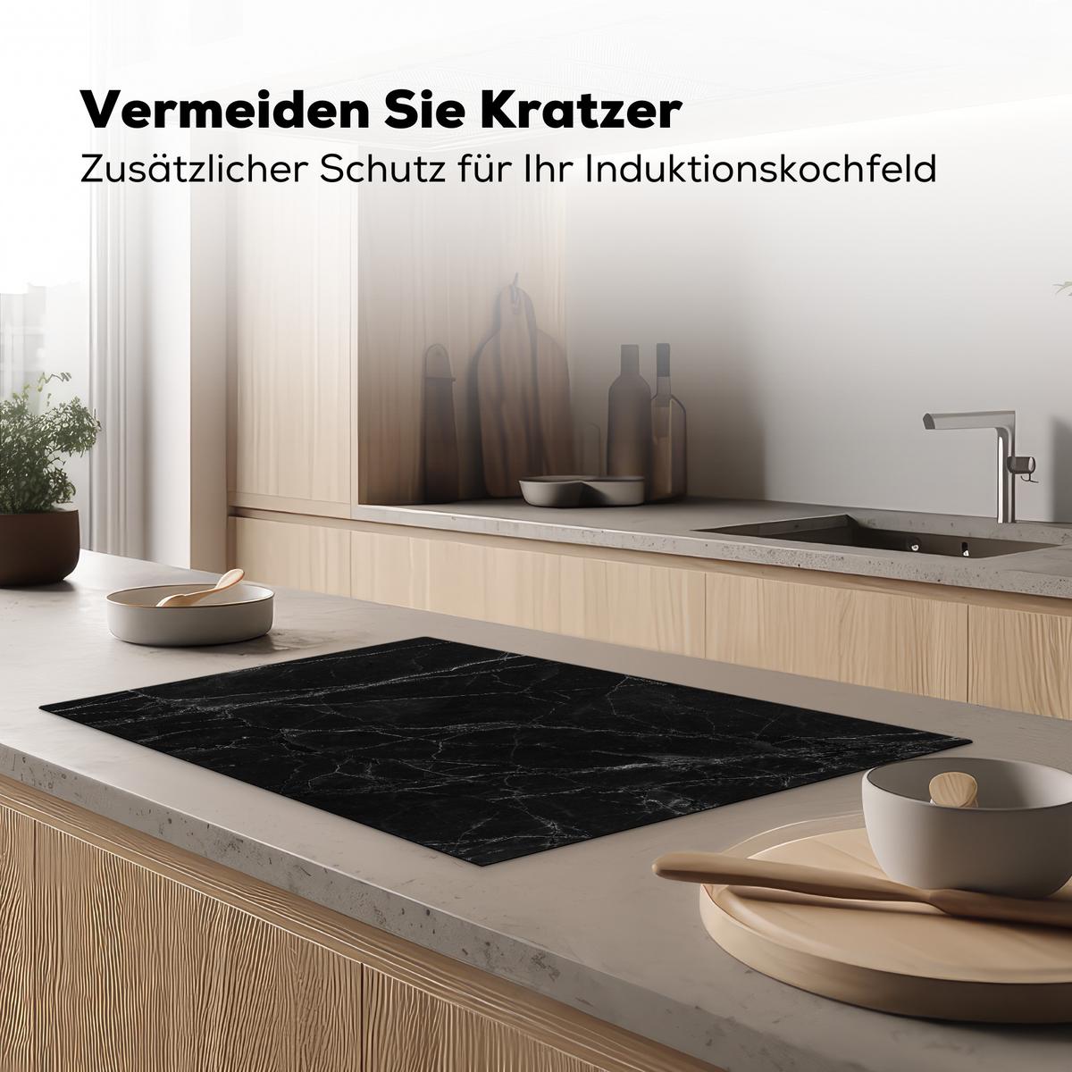 HERDABDECKPLATTE Schwarz - Marmor Induktionsmatte 81x52 cm - Schwarz, Kunststoff (81/52/0.2cm) - MuchoWow