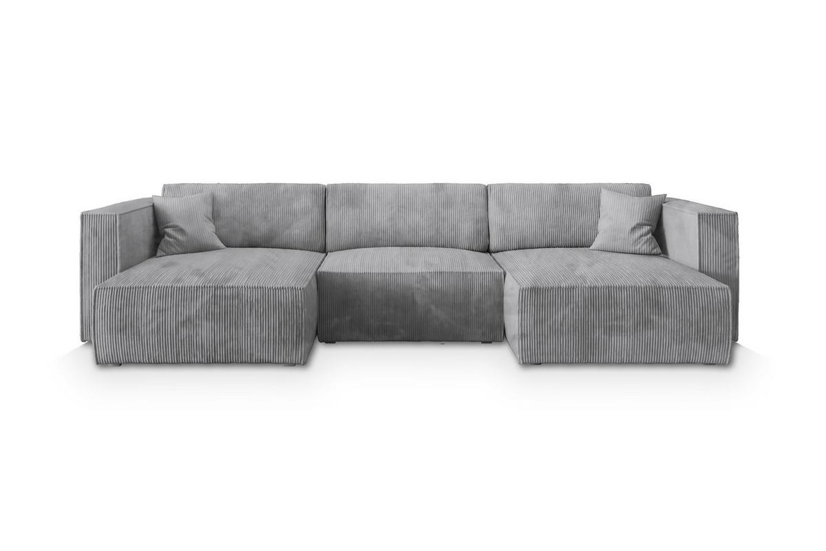 WOHNLANDSCHAFT SARMO P Hellgrau Kordstoff mit Schlaffunktion - Hellgrau/Grau, Holz/Kunststoff (347/70/148cm) - MASSENO
