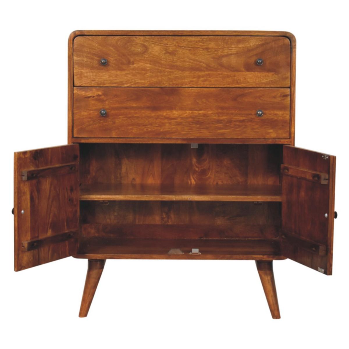 SCHRANK Geschwungener nordischer Charme, Braun - Messingfarben/Braun, Mangoholz/Holz (35/96/75cm) - Artisan Furniture