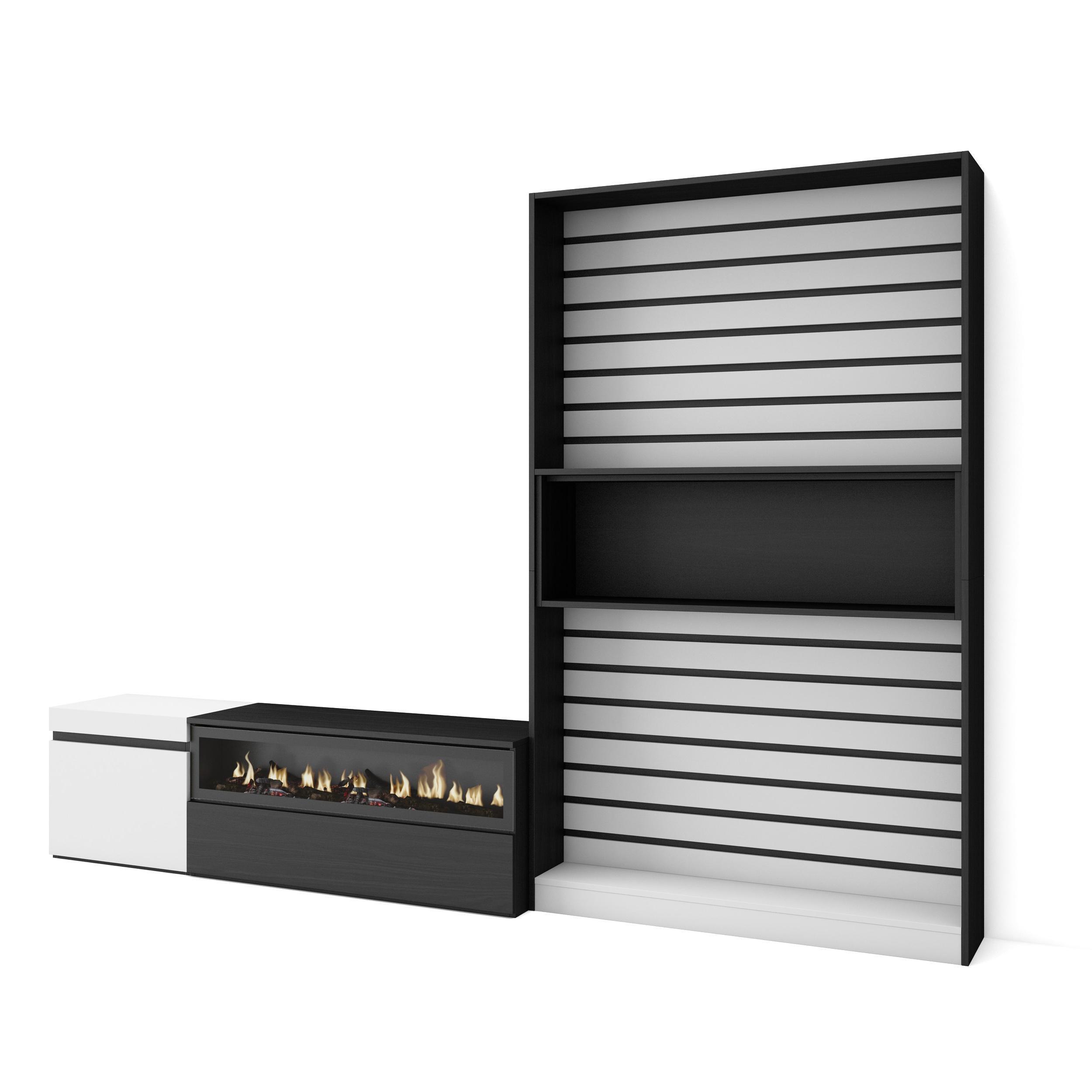 WOHNWAND Elektrokamin, weiß, schwarz, 260/35/186cm - Schwarz/Weiß, Holzwerkstoff (260/186/35cm) - Skraut Home