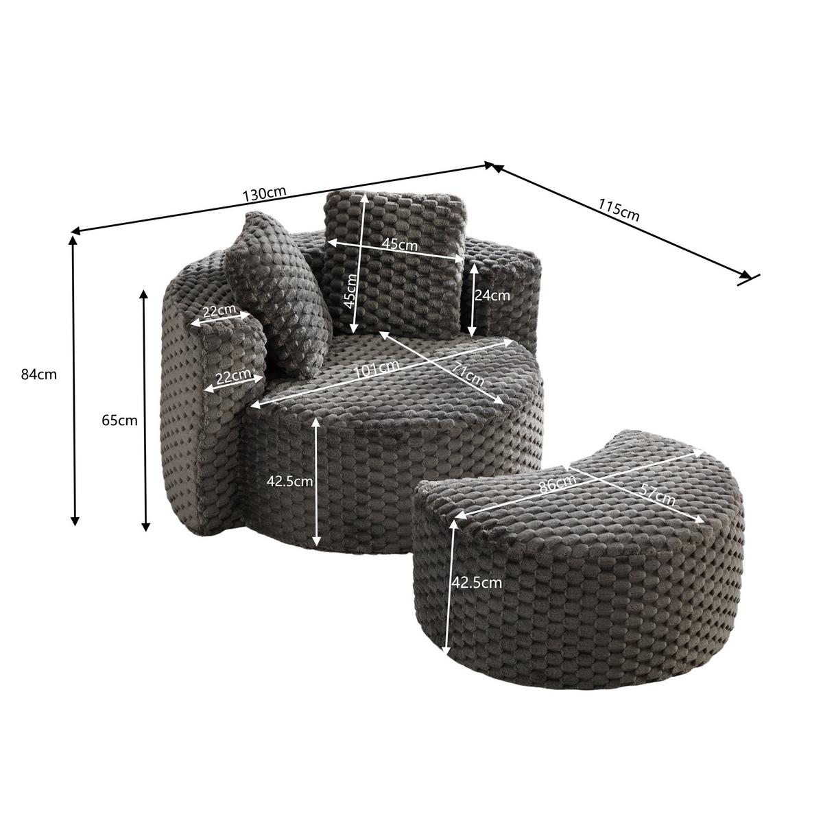 LOUNGESESSEL Mit Hocker Übergroß Rund Komprimiert Ohne Montage - Dunkelgrau, Textil (129/65/116cm) - Urban Meuble