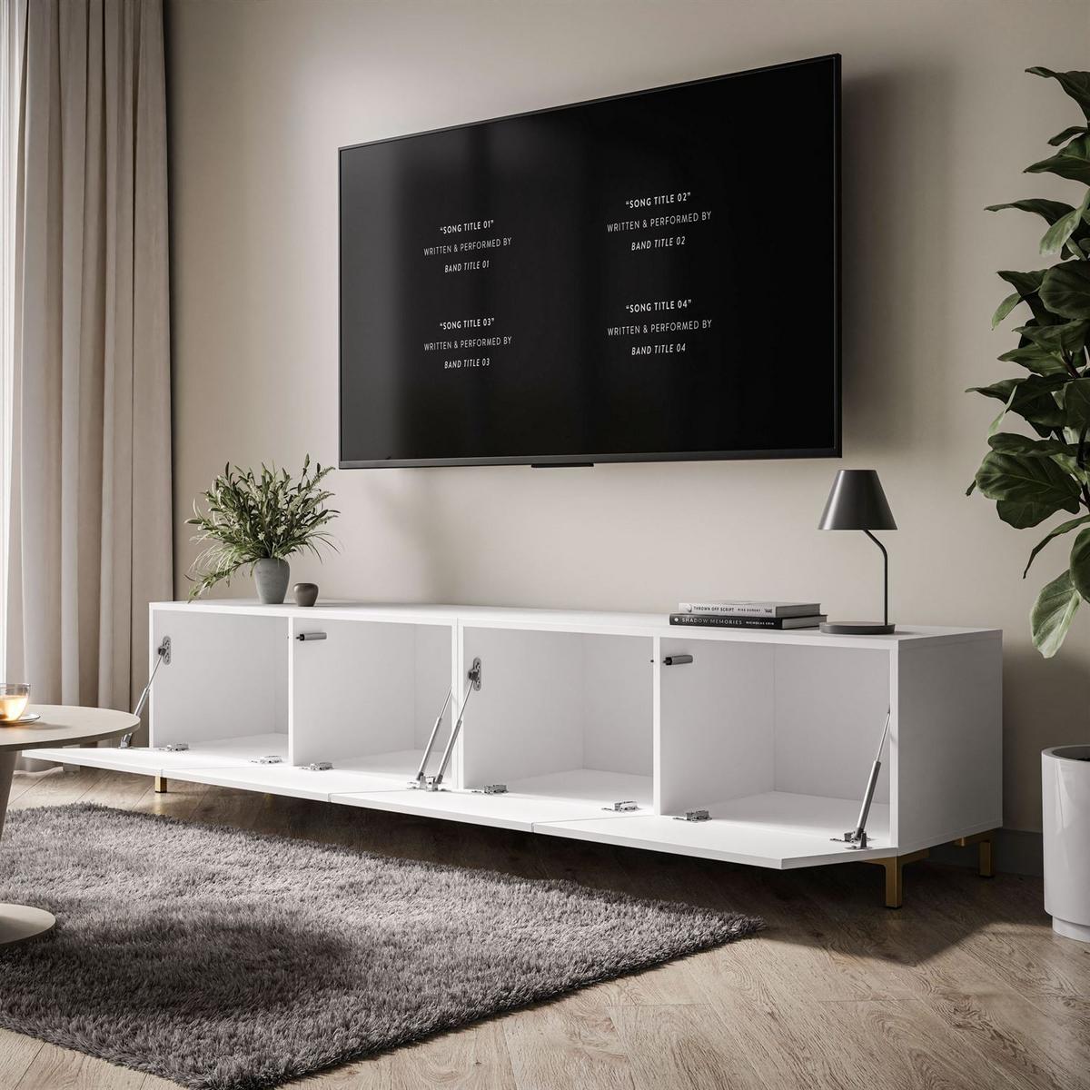 TV-LOWBOARD COLGANTE 200 cm auf Gold Kunststoffbeinen - Weiß Hochglanz/Goldfarben, Holzwerkstoff/Kunststoff (200/45/40cm) - Lookway