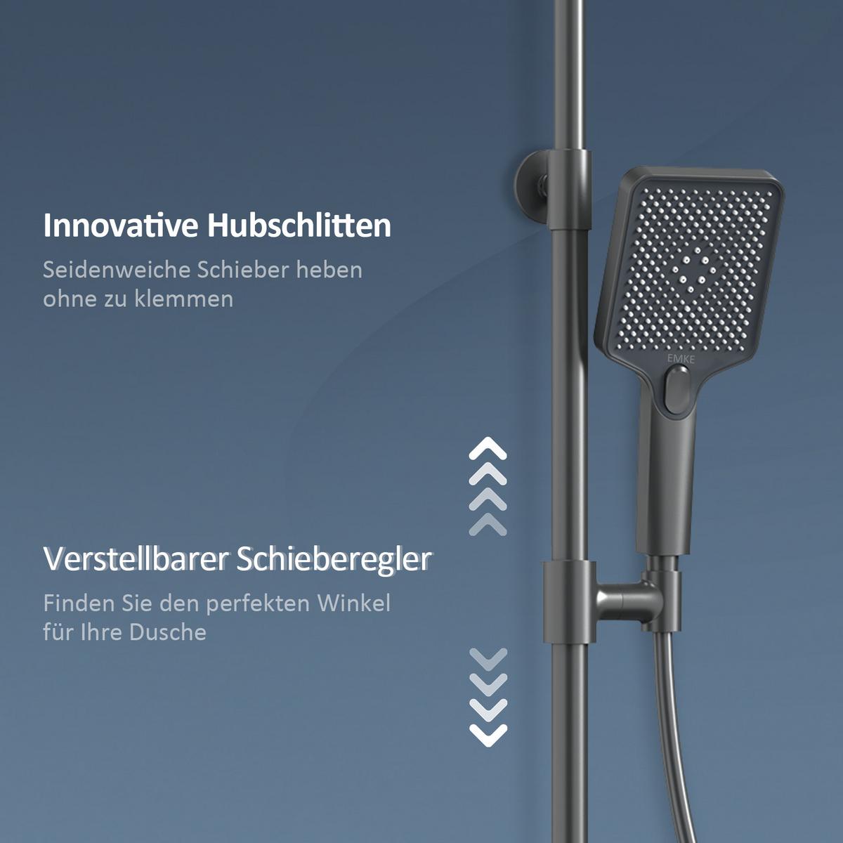 ÜBERKOPFBRAUSESET mit Drei Wasserauslassmethoden Thermostat mit Ablage Anthrazit 114,6/45/48 cm - Anthrazit, Metall (44.5/127/45cm) - EMKE