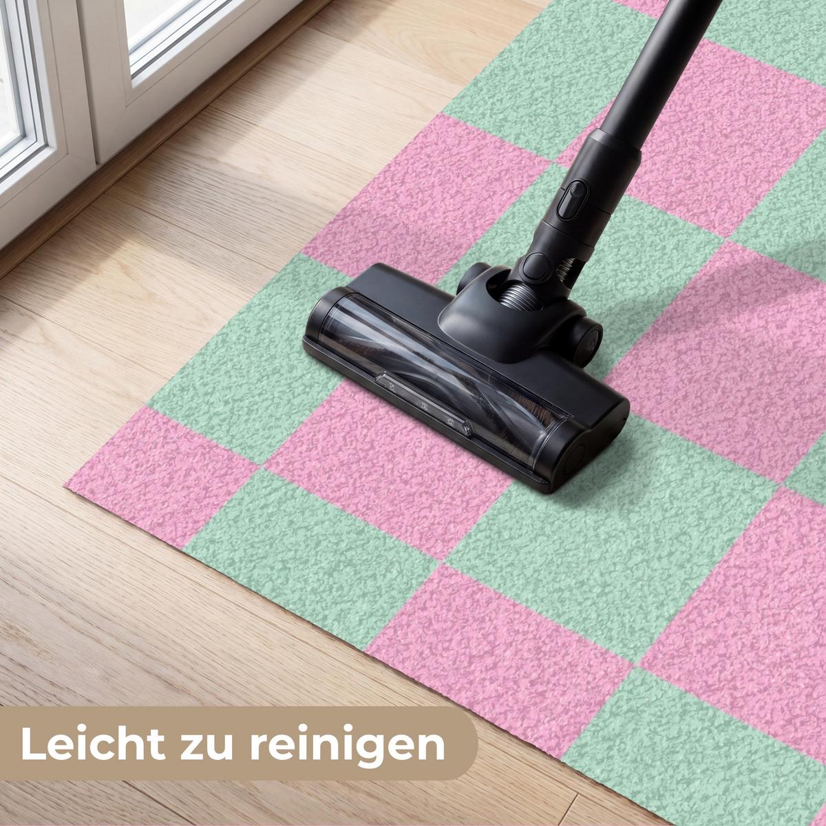 FUSSMATTE Schachbrettmuster - Grün - Rosa - Würfel Fußabtreter 120x80 cm - Mintgrün, Kunststoff (120/0.4cm) - MuchoWow