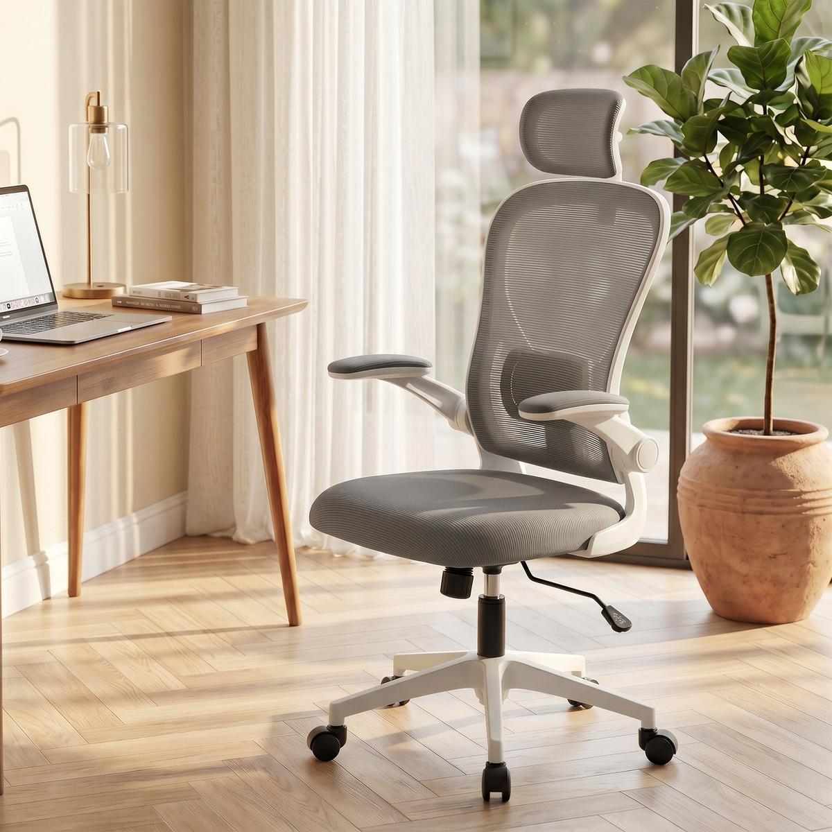 BÜROSTUHL Polyester Kunststoff Grau - Weiß/Grau, Kunststoff/Textil (63/125/64cm) - HOMCOM