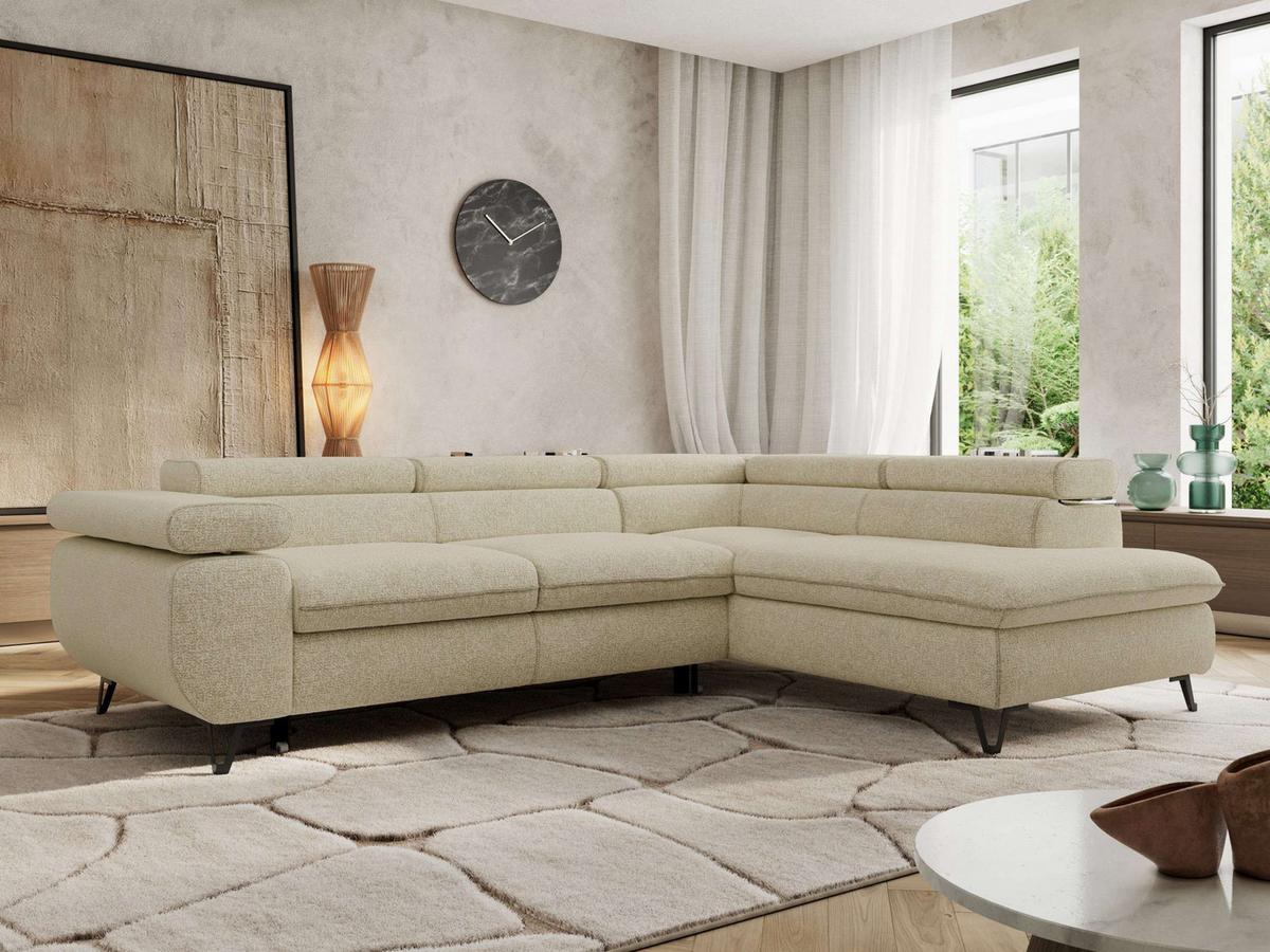 ECKSOFA PABLO L Creme Struktur - Rechts Seite - Creme/Schwarz, Textil/Metall (273/208cm) - MKS
